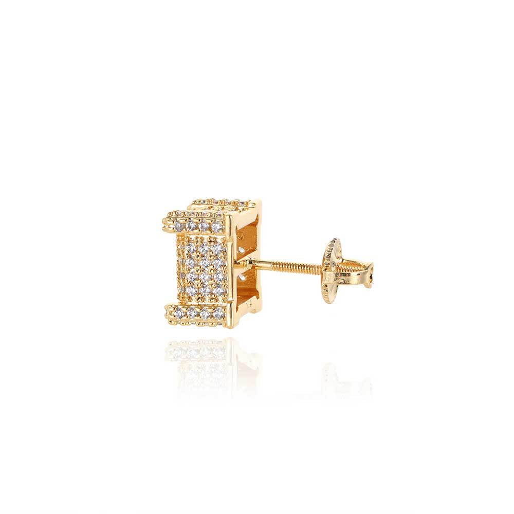 Micro Pave Square Spiral Stud Earrings with Full Diamonds