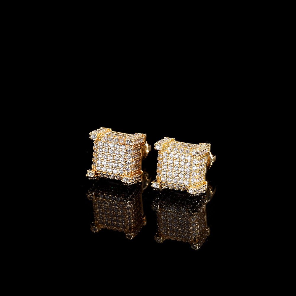Micro Pave Square Spiral Stud Earrings with Full Diamonds