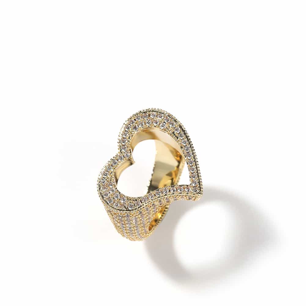 Hollow Heart Diamond Ring in 18K Gold Plating