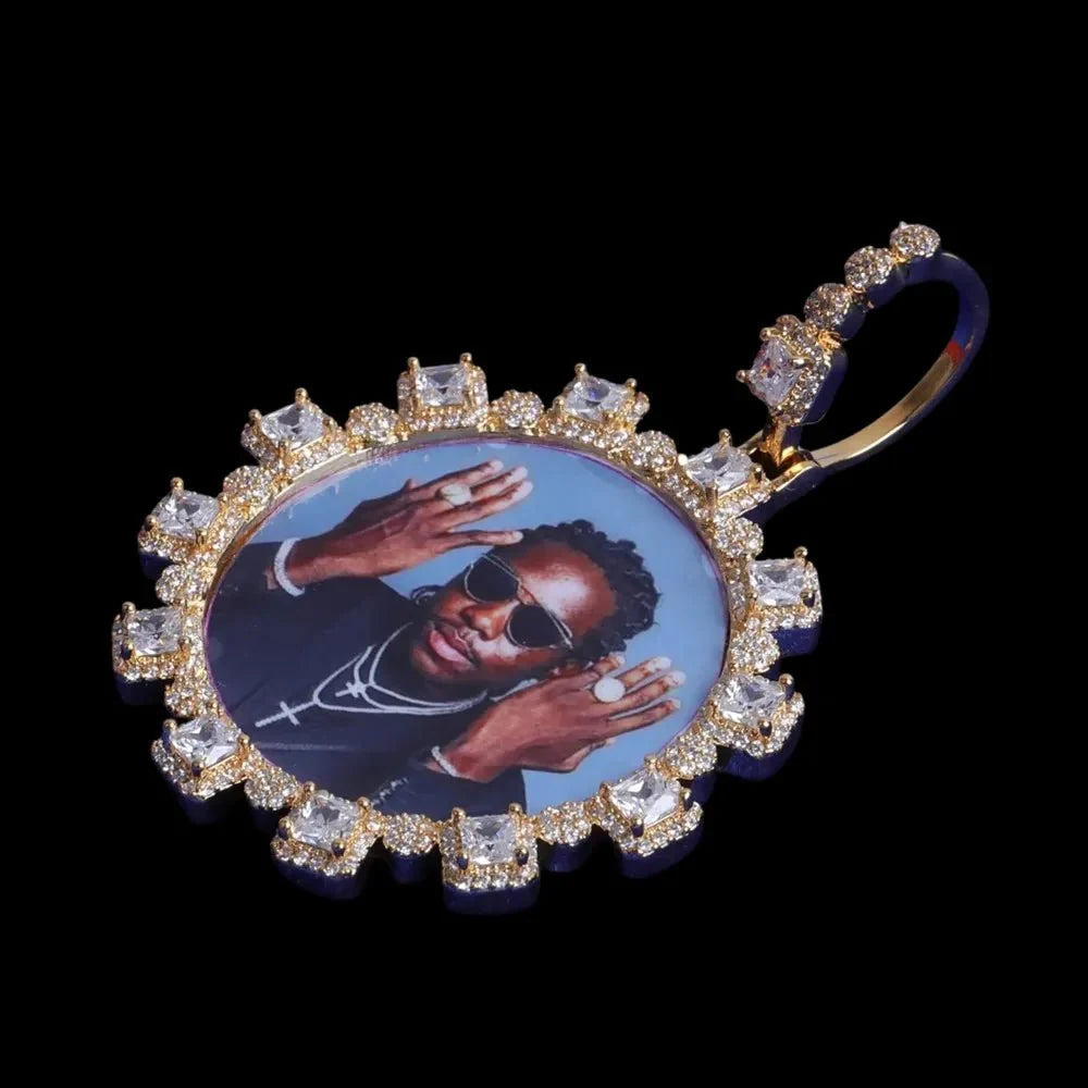 Ice Crystal Custom Photo Round Pendant - 40mm