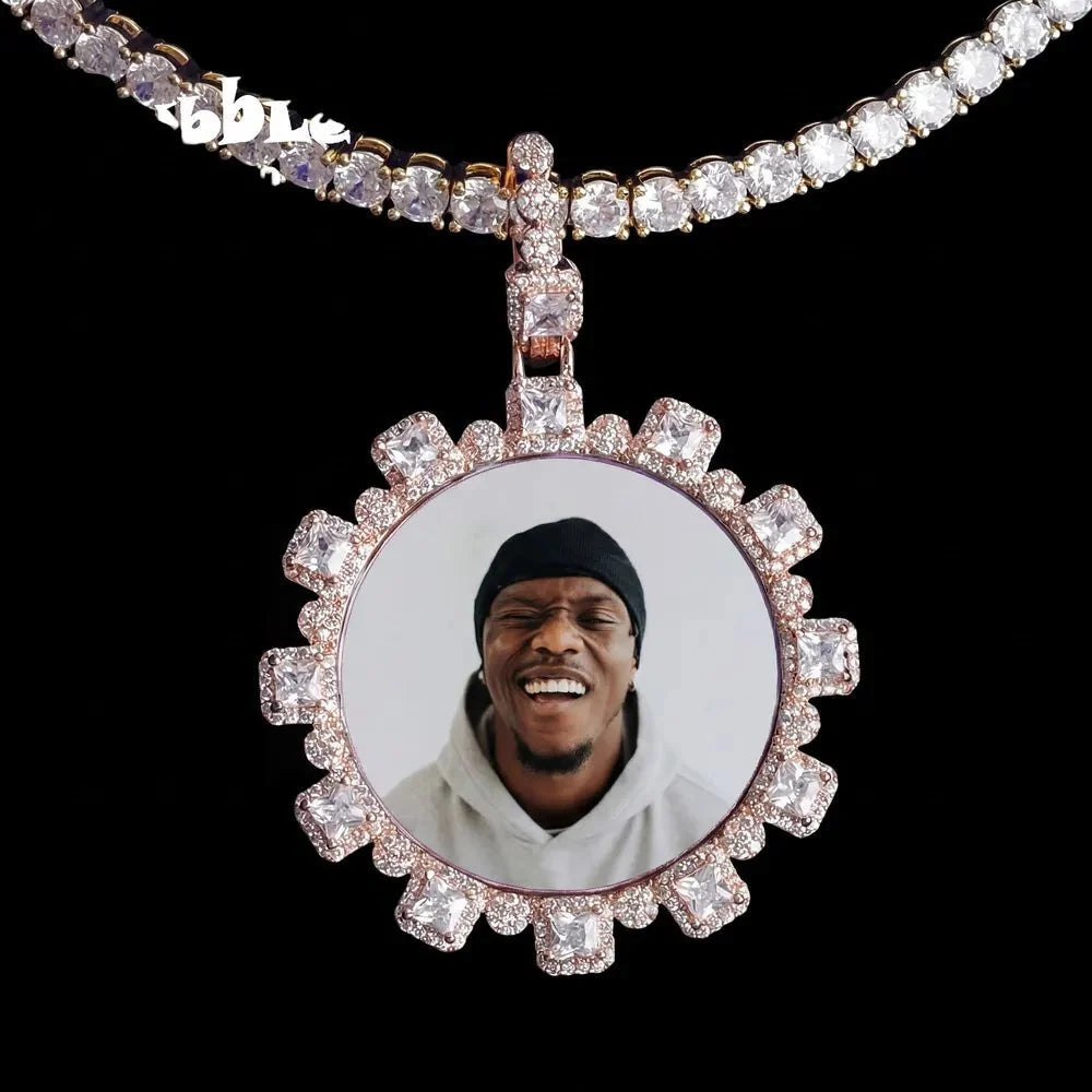 Ice Crystal Custom Photo Round Pendant - 40mm