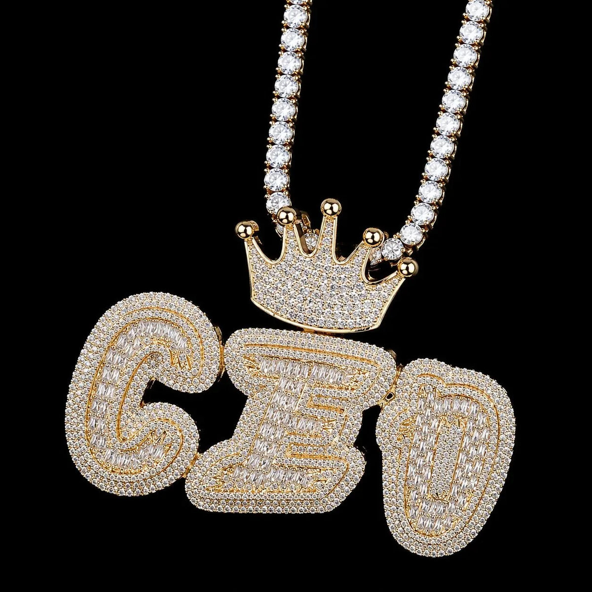Iced-Out Crown Bail Custom NICK Font Pendant