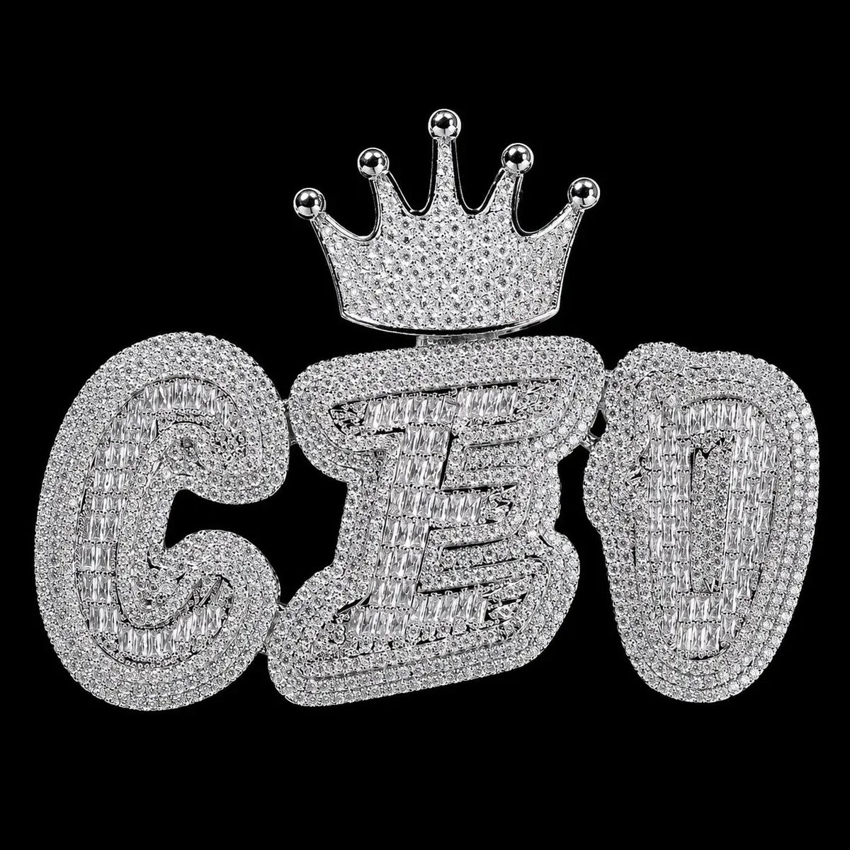 Iced-Out Crown Bail Custom NICK Font Pendant