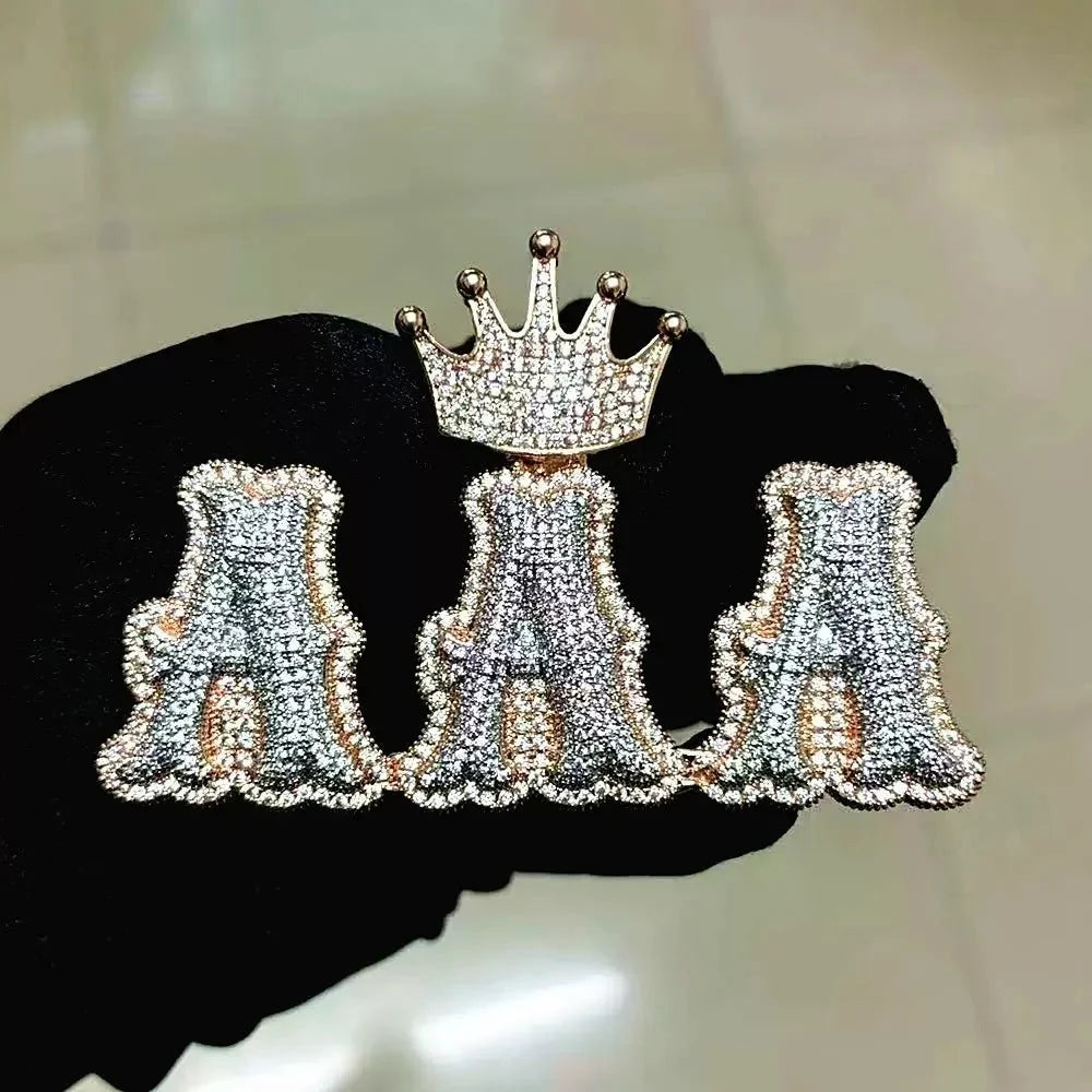 Iced-Out Crown Clasp Custom Gothic Letter Pendant
