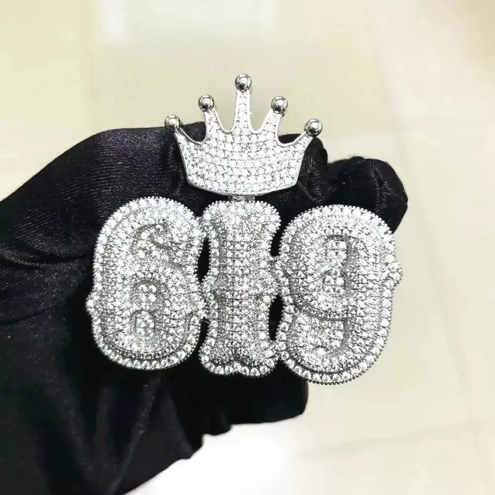 Iced-Out Crown Clasp Custom Gothic Letter Pendant