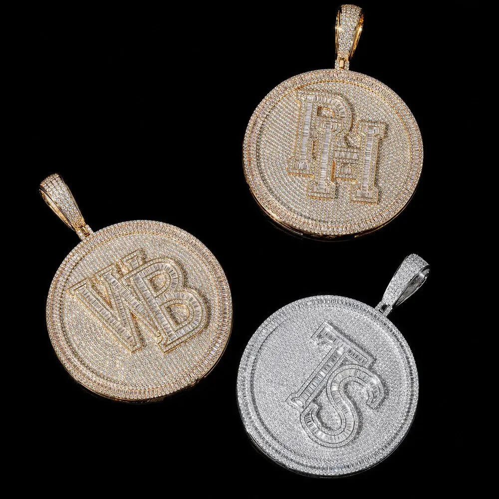 Iced-Out Custom 3D Double-Initial Large Round Pendant - 76mm