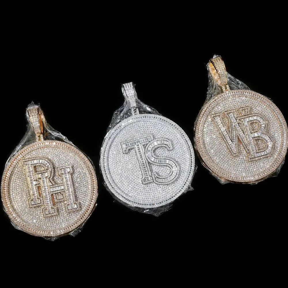 Iced-Out Custom 3D Double-Initial Large Round Pendant in Rose Gold - 76mm