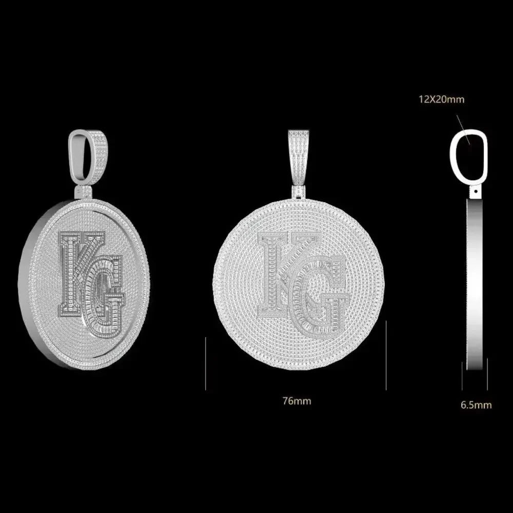 Iced-Out Custom 3D Double-Initial Large Round Pendant - 76mm