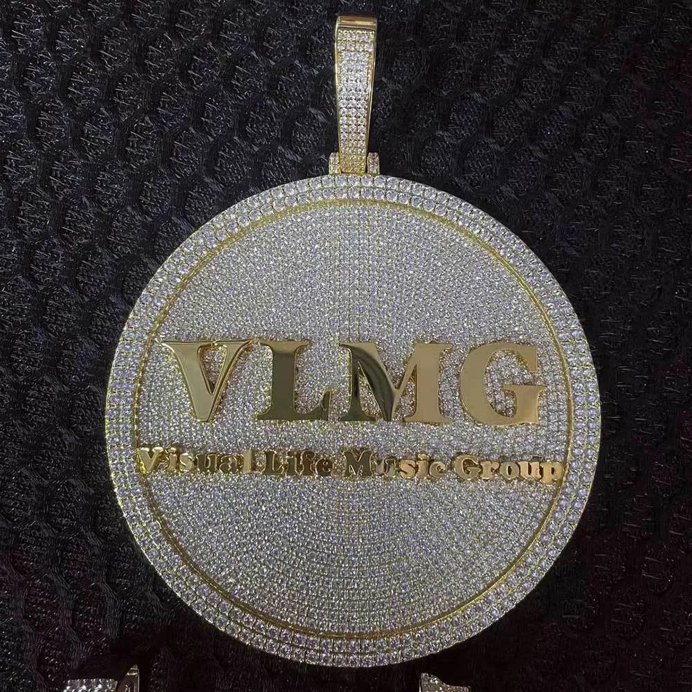 Iced-Out Diamond Custom Letter 3D Large Disc Pendant – 80mm
