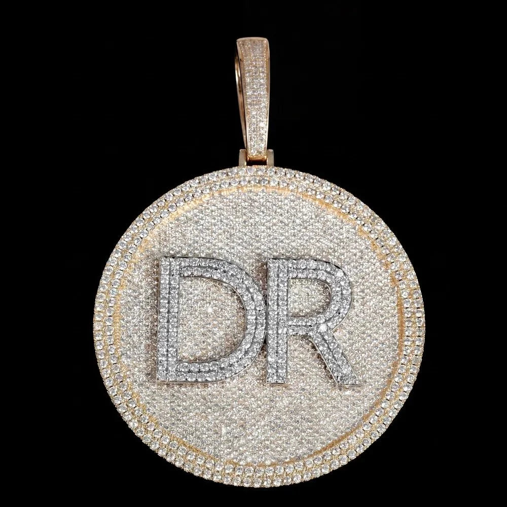 Iced-Out Diamond Custom Letter 3D Large Disc Pendant – 80mm