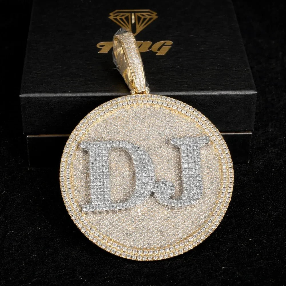 Iced-Out Diamond Custom Letter 3D Large Disc Pendant – 80mm