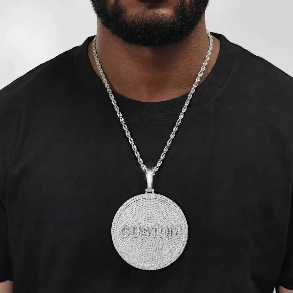 Iced-Out Diamond Custom Letter 3D Large Disc Pendant – 80mm