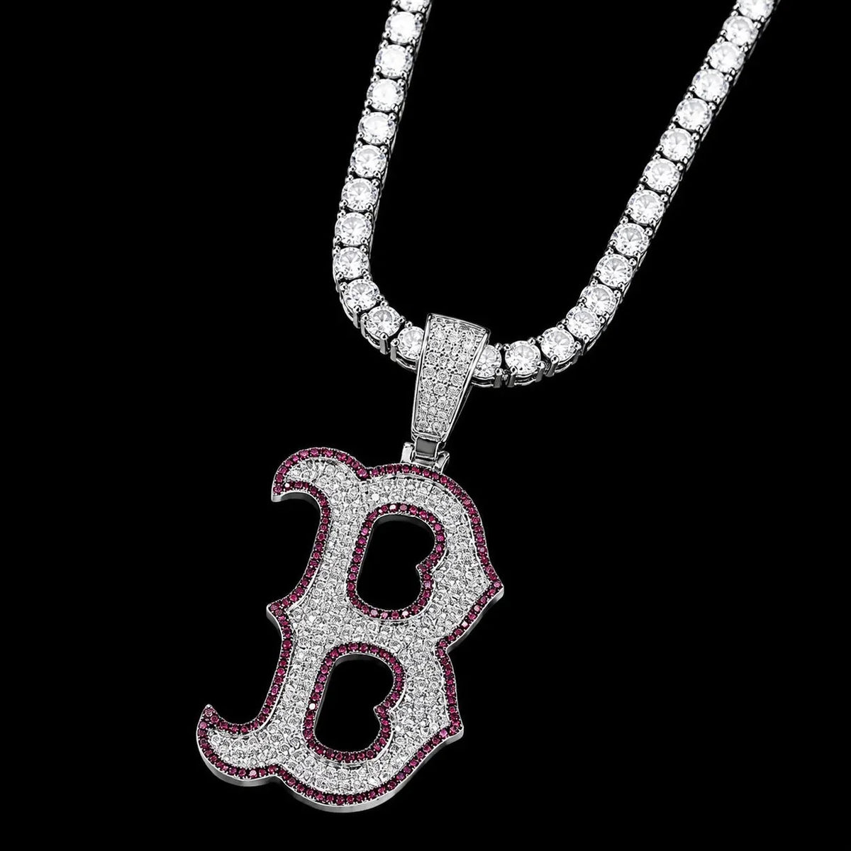 Iced-Out Glow Gothic Letter B Pendant - 35mm