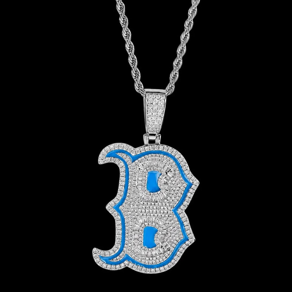 Iced-Out Glow Gothic Letter B Pendant - 35mm