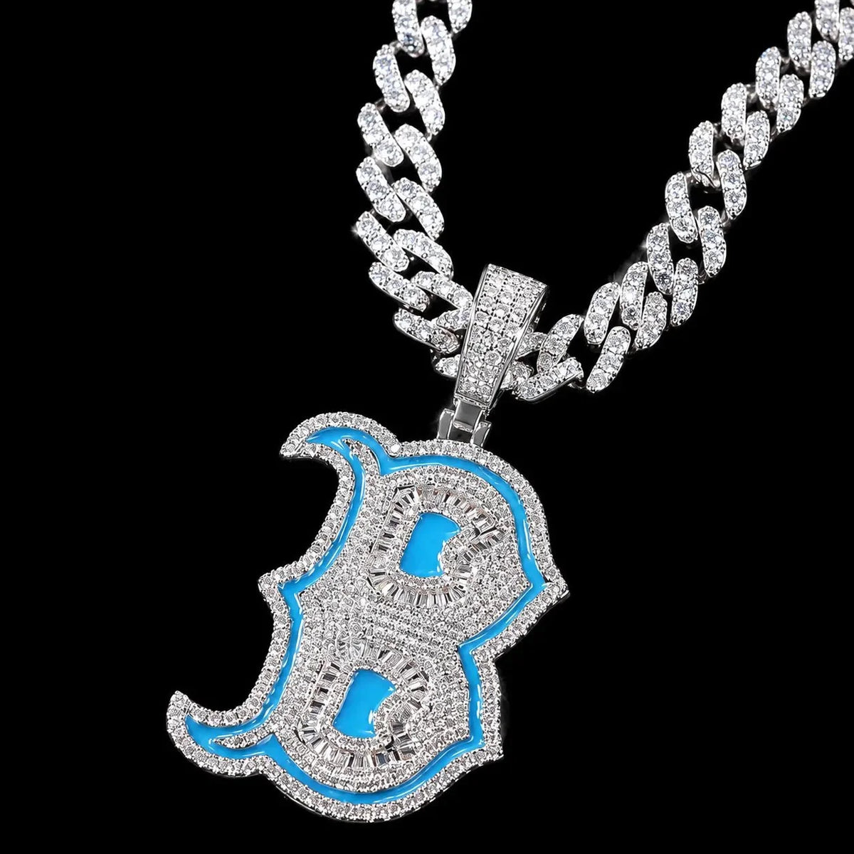 Iced-Out Glow Gothic Letter B Pendant - 35mm