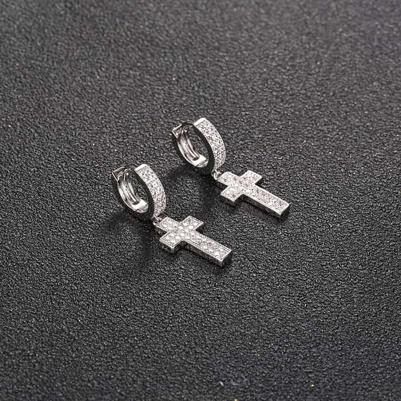 Iced-Out Hip-Hop Mini Cross Earrings