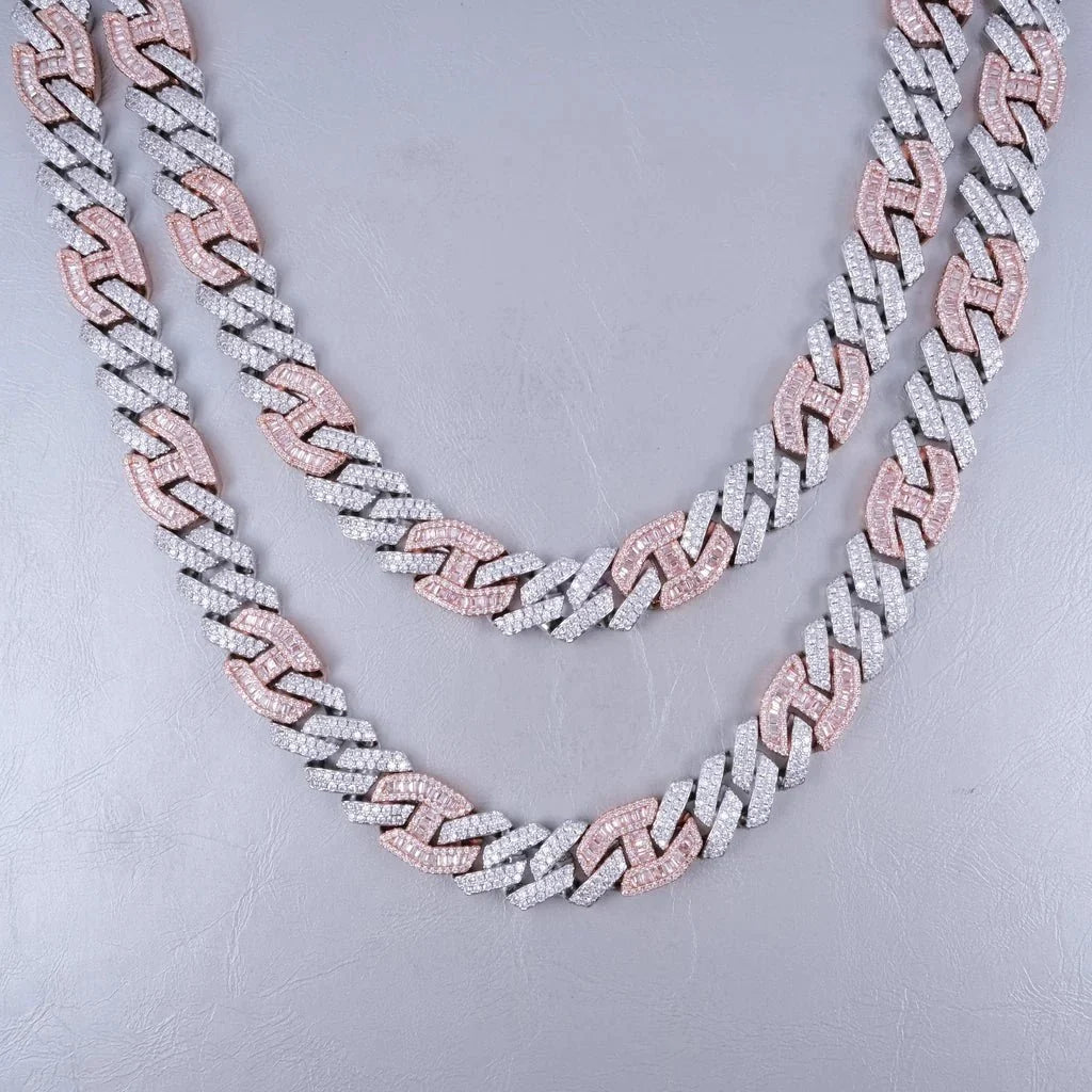 Iced Prong Link Choker in White&Pink - 12mm