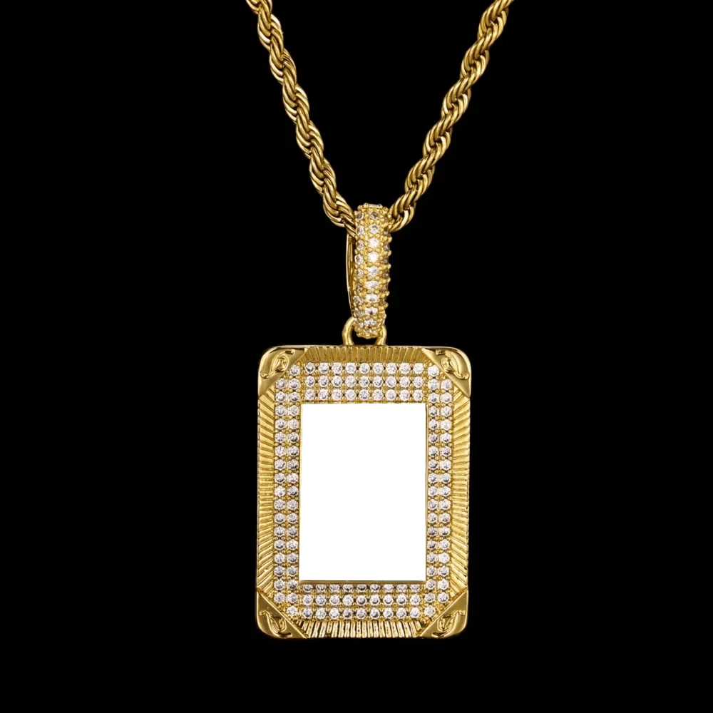 Iced Rectangular Memory Custom Photo Pendant - 25mm