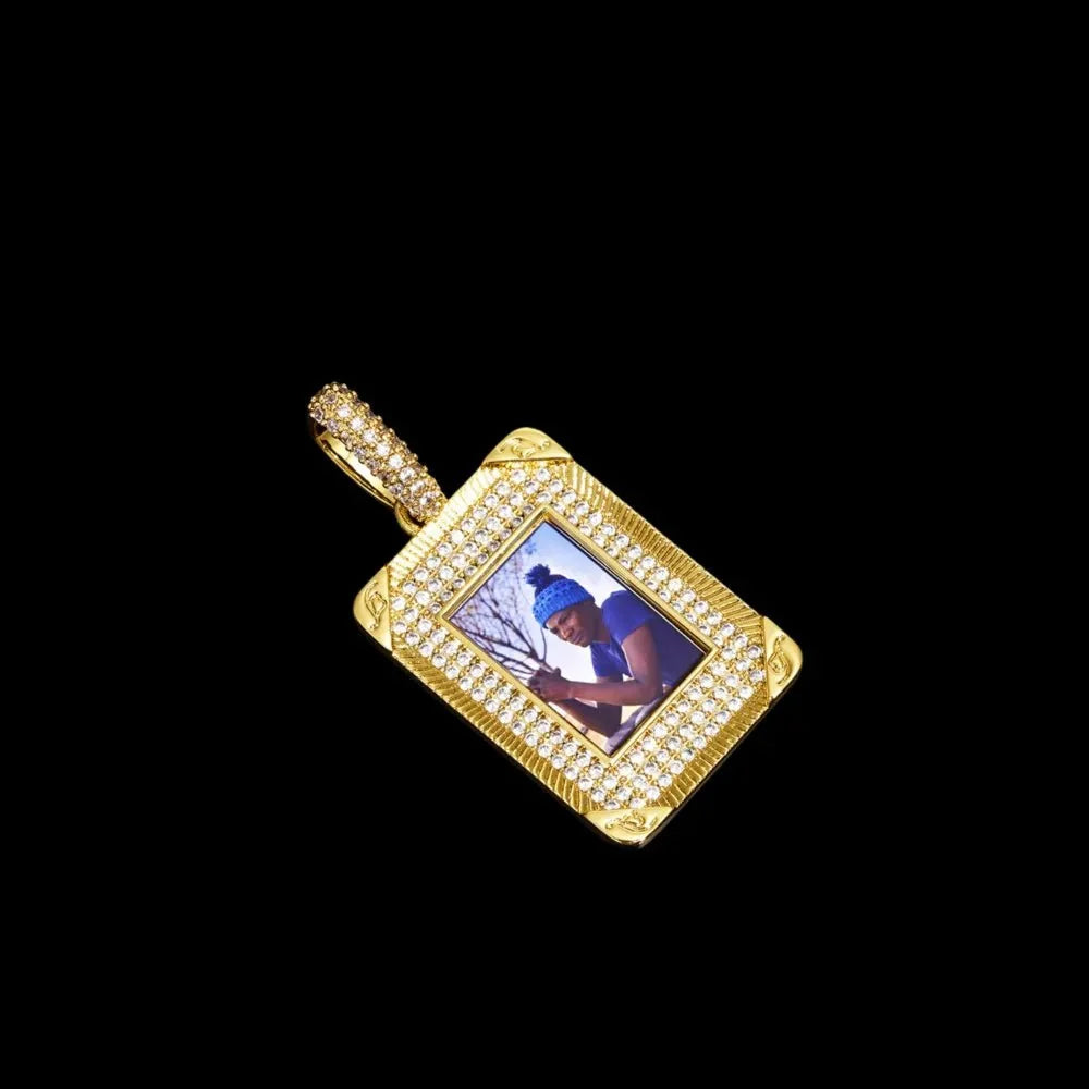 Iced Rectangular Memory Custom Photo Pendant - 25mm