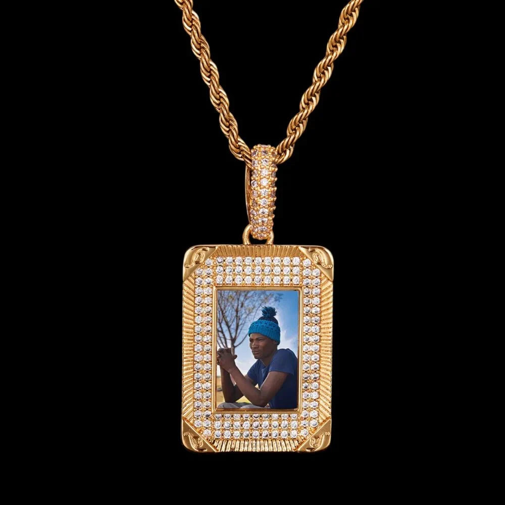 Iced Rectangular Memory Custom Photo Pendant - 25mm
