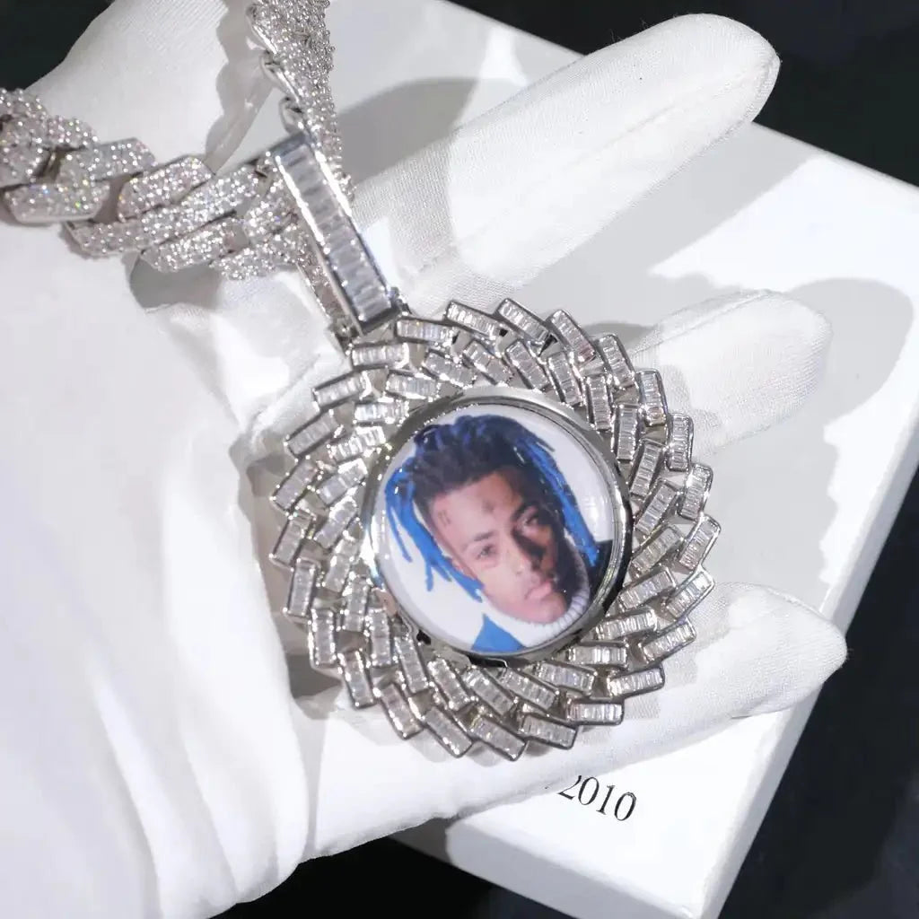 LARGE 3D RECTANGULAR T CUBIC Zirconia Custom Picture Pendant
