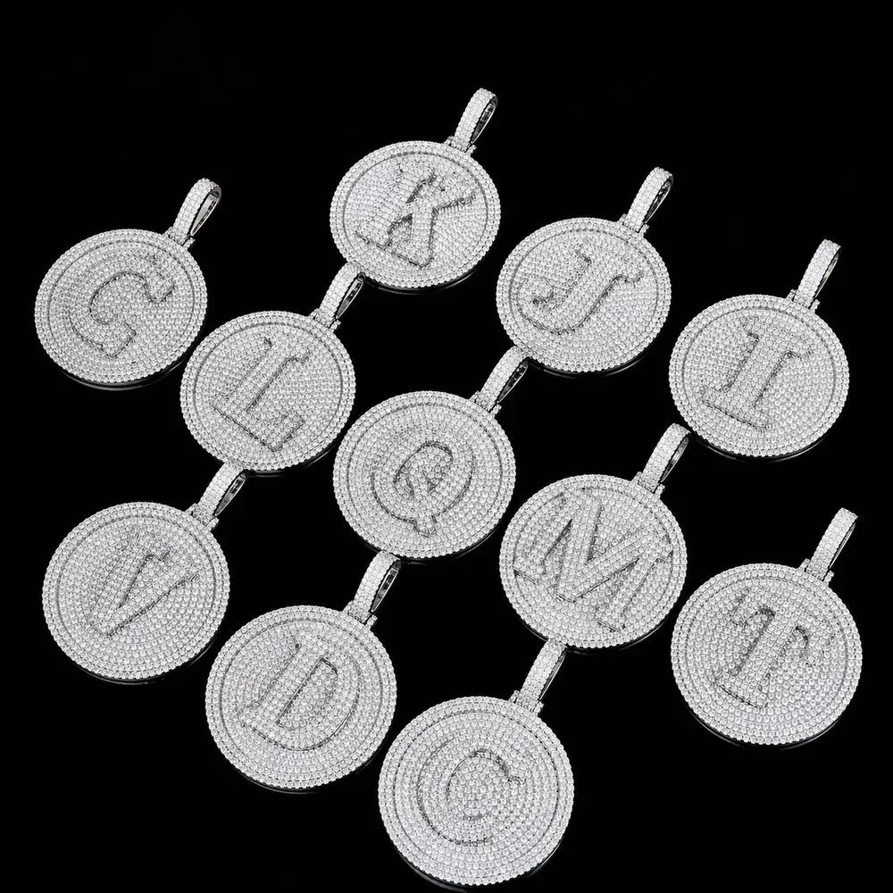 Medium Round 26-Letter Iced-Out Pendant - 60mm