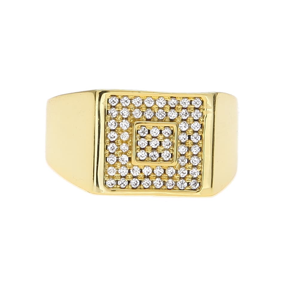 Micro Pave Square Men's Ring in 18K Gold Plating
