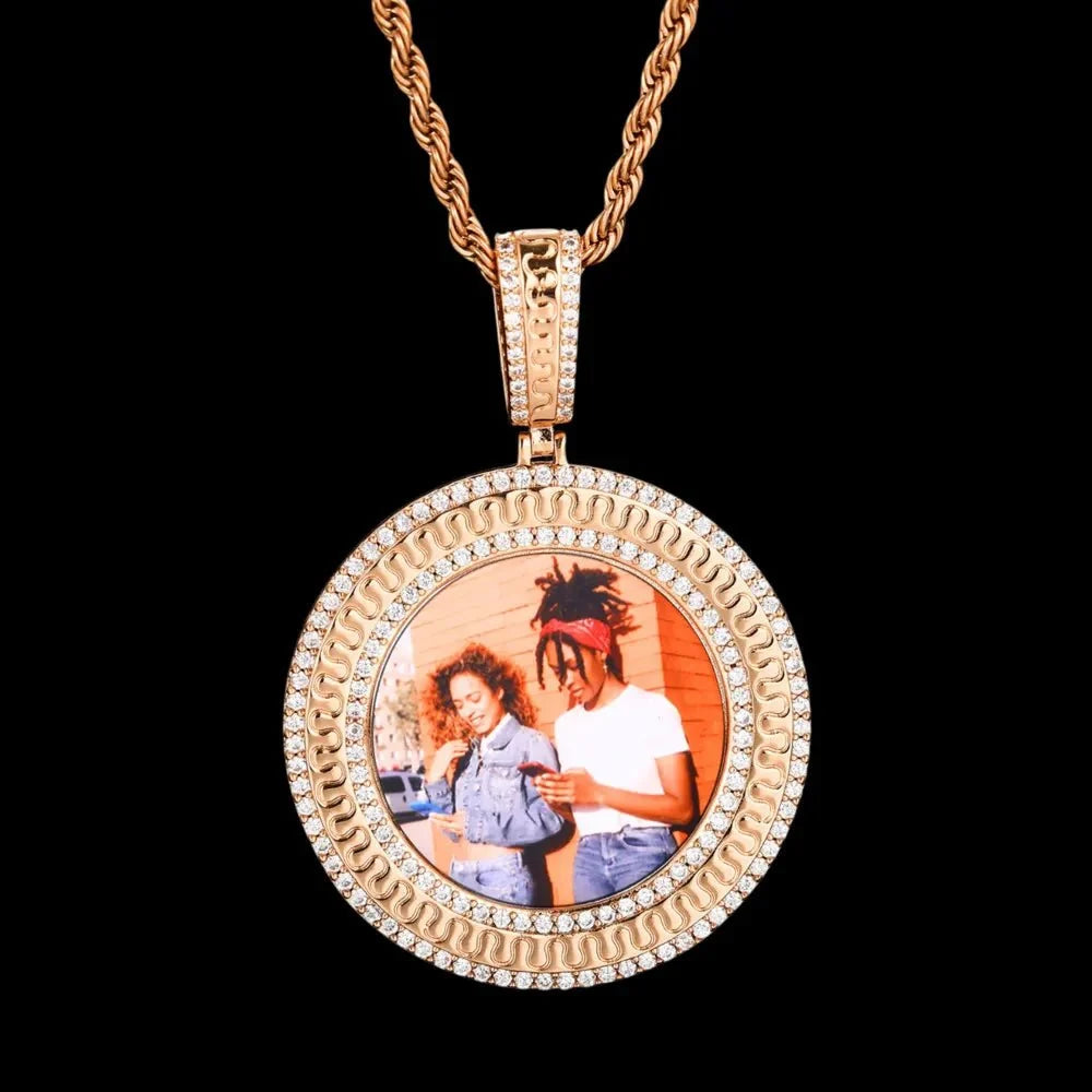 Rippled Classic Memory Round Photo Frame Pendant - 42mm