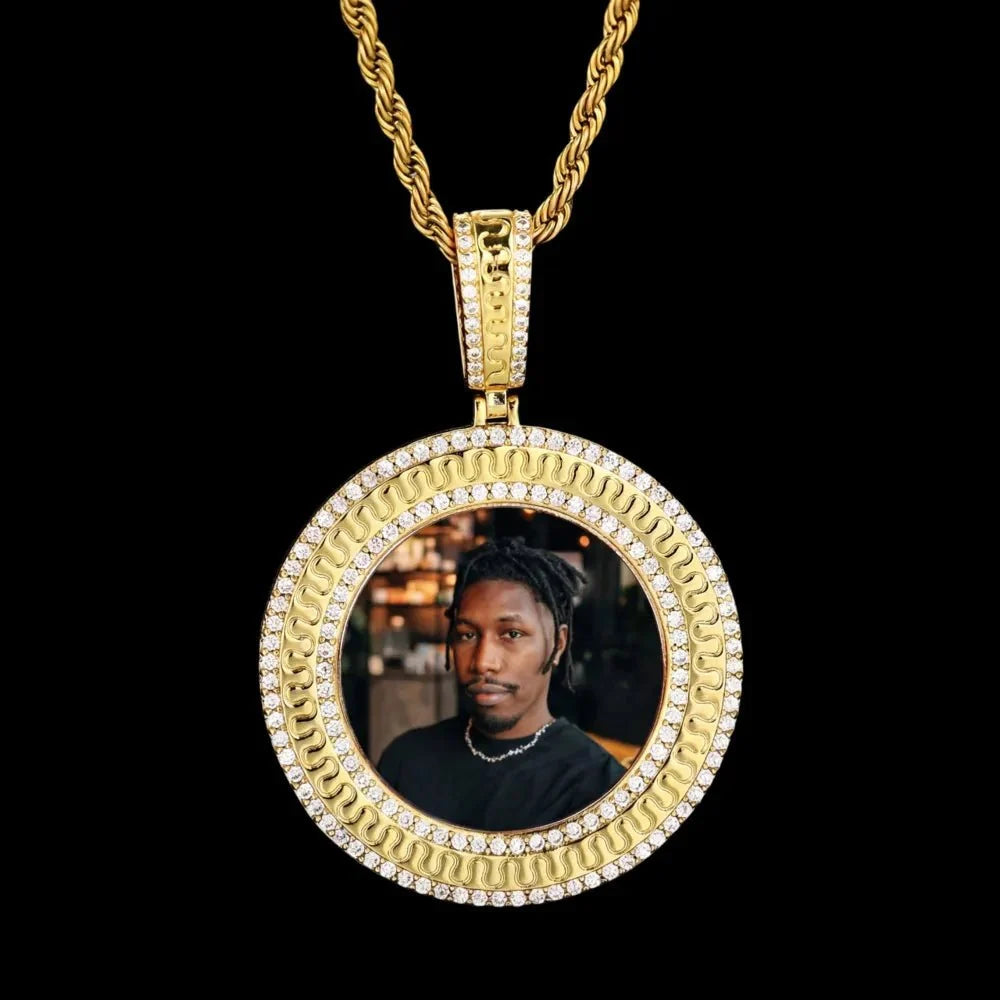 Rippled Classic Memory Round Photo Frame Pendant - 42mm