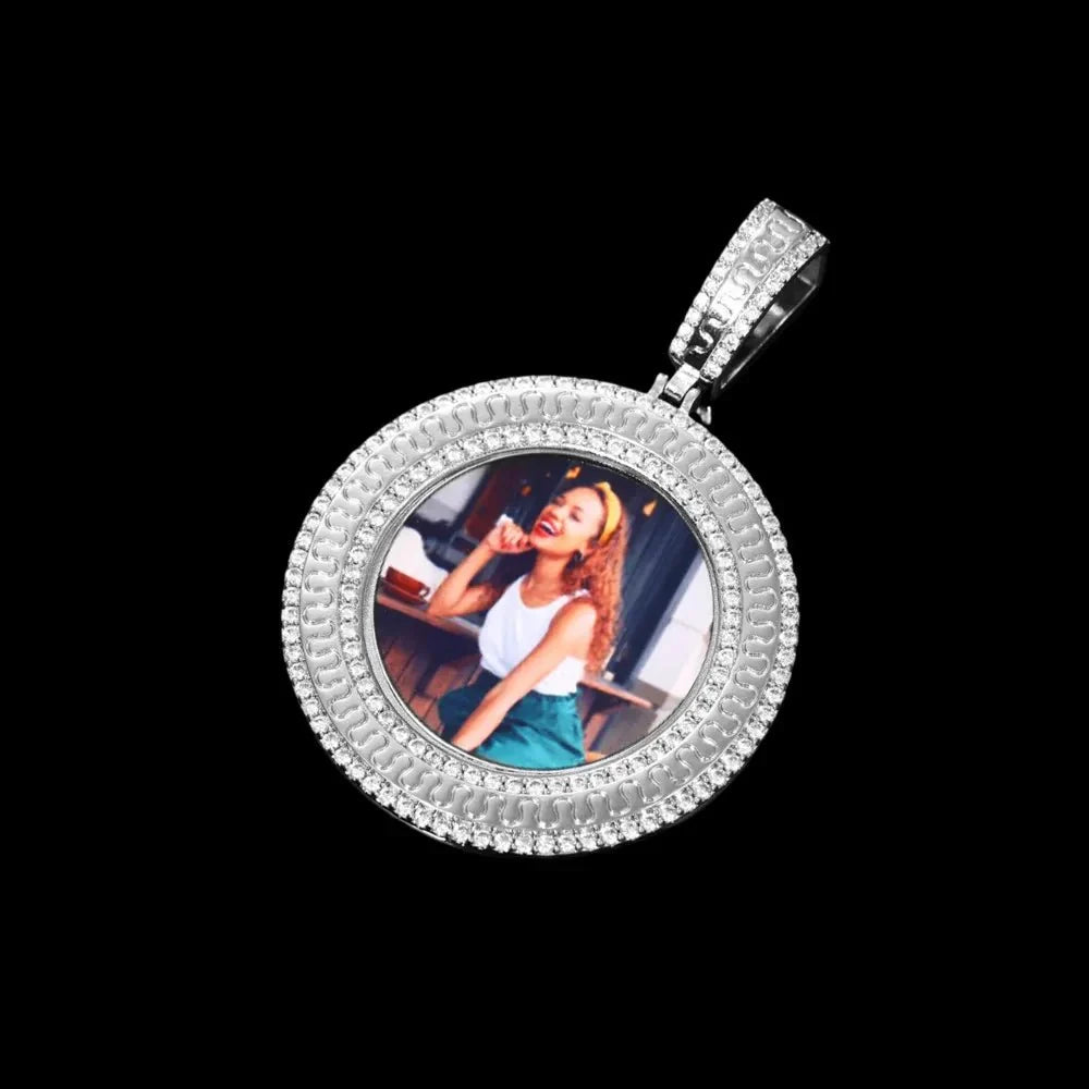 Rippled Classic Memory Round Photo Frame Pendant - 42mm