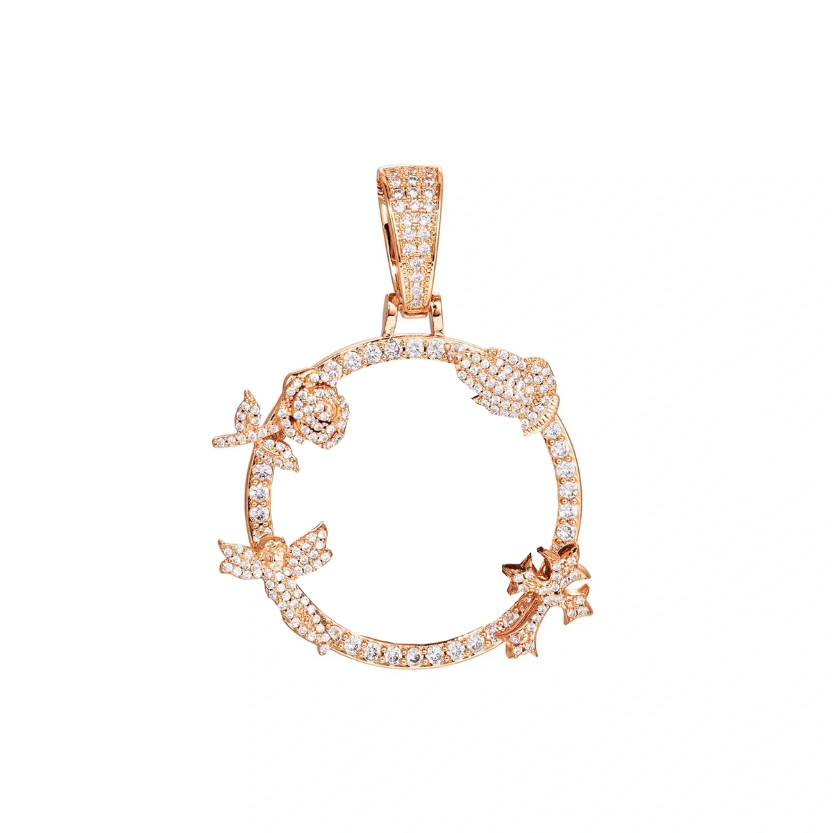 Rose, Angel, and Cross Round Solid Custom Photo Pendant - 45mm