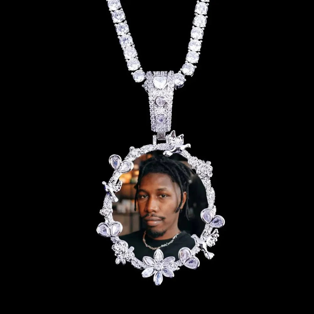 Rose’s Flower Custom Photo Oval Pendant