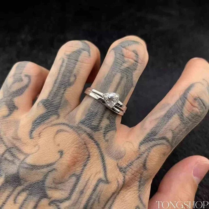 S925 Moissanite Triangular Geometric Ring