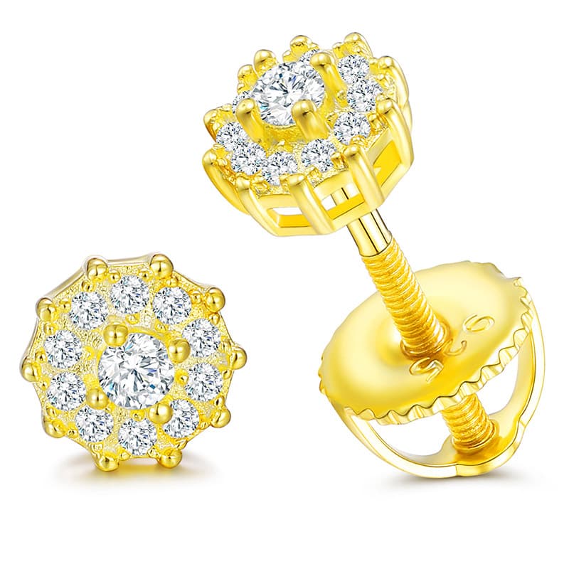 S925 VVS 2.0mm Round Moissanite Stud Earrings in 18K Gold Plating