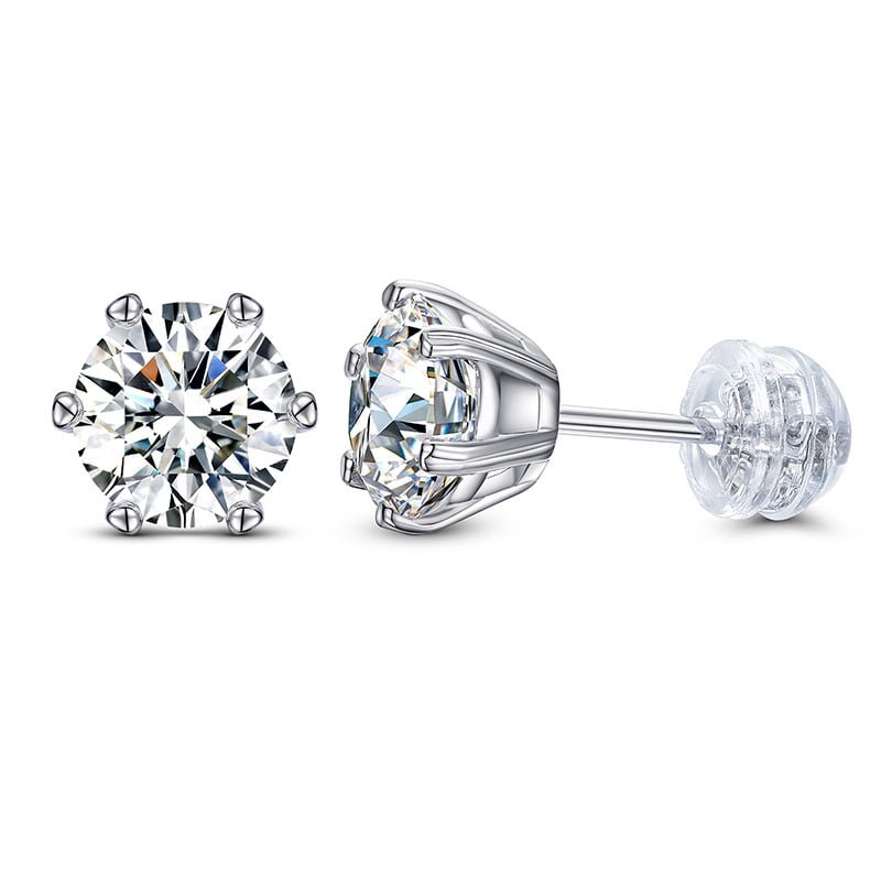 S925 VVS Classic Six-Prong Moissanite Stud Earrings in 18K Gold