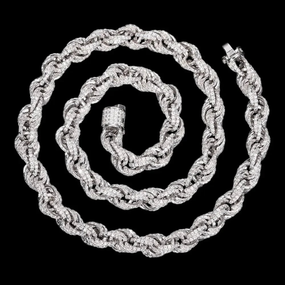 S925 & VVS Moissanite Iced Rope Chain - 8mm