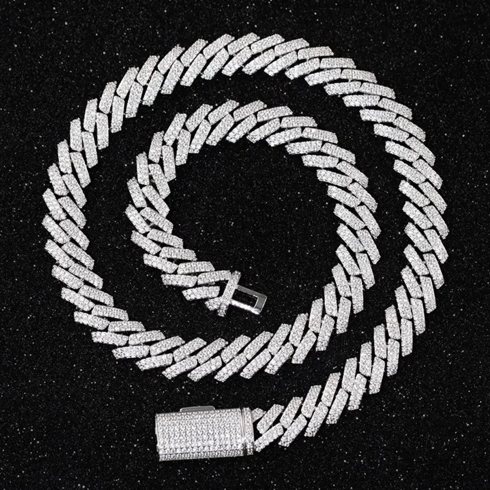 S925 VVS Moissanite Prong Setting Iced Cuban Link Chain