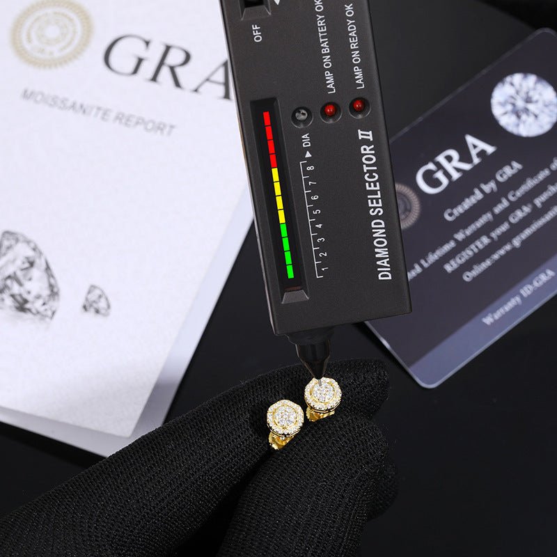 S925 VVS Moissanite Round Stud Earrings in 18K Gold Overlay