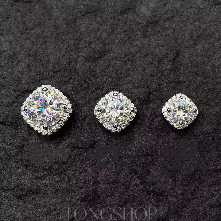 S925 VVS Moissanite Sugar Cube Earrings Full Of Diamonds Square