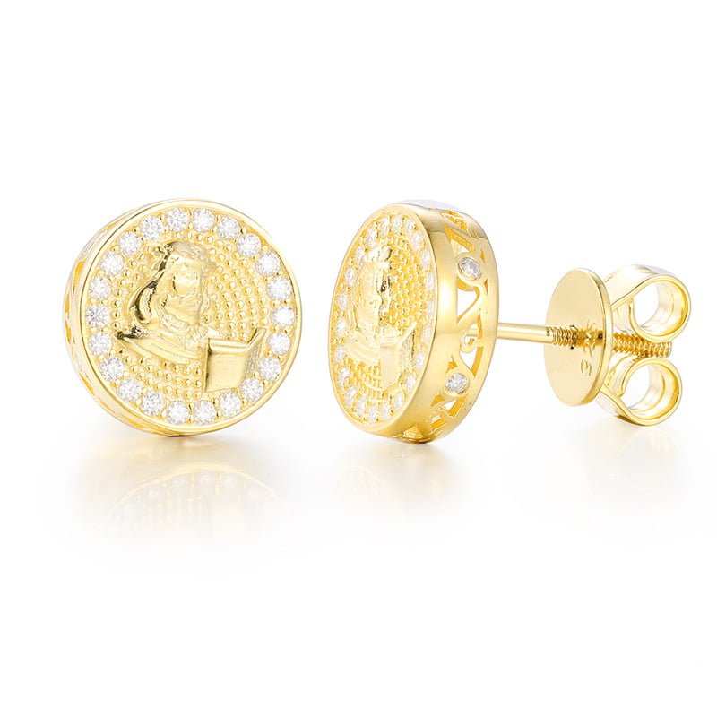 S925 VVS Round Moissanite Stud Earrings in 18K Gold Plating