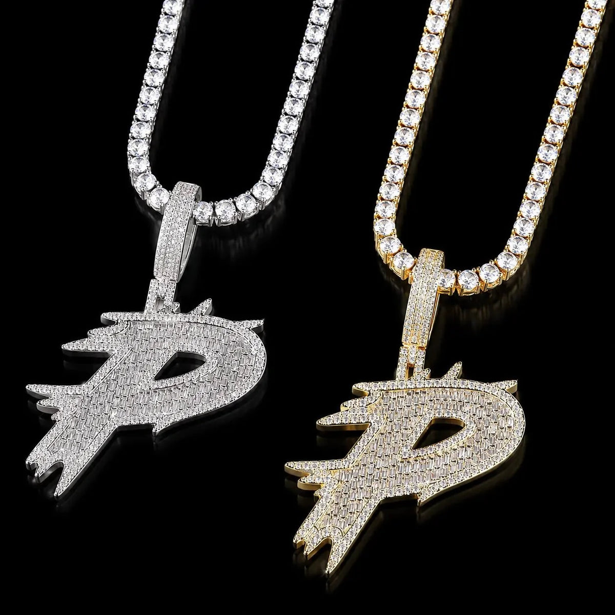 Solid Custom Diamond-Set Spiked Letter Pendant