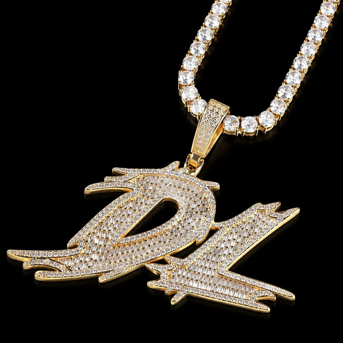 Solid Custom Diamond-Set Spiked Letter Pendant