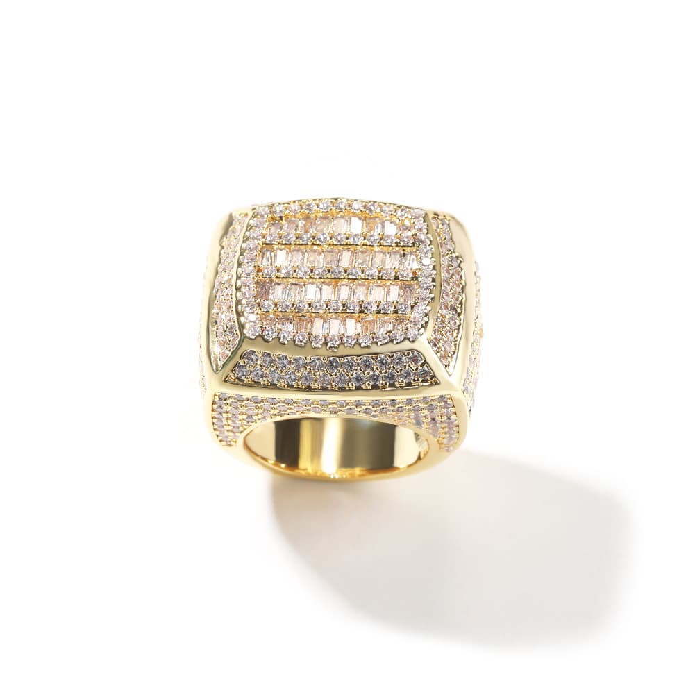Square Diamond Encrusted Hip-Hop Ring in 18K Gold Plating