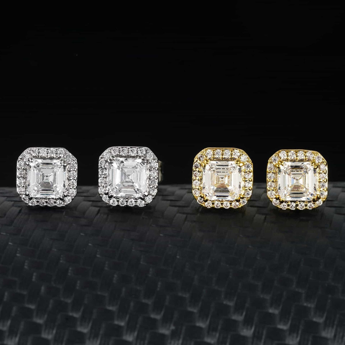 Square Diamond Stud Earrings with Micro Pave Setting