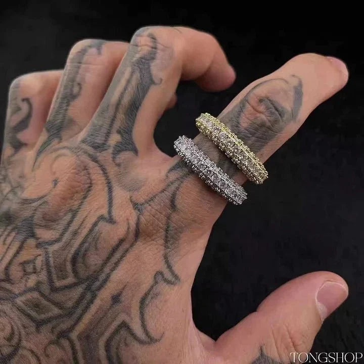 Three Rows of Diamond Rings in White Gold
