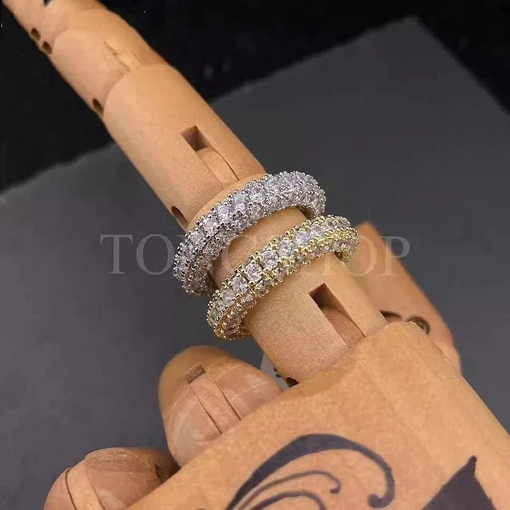 Three Rows of Diamond Rings in White Gold