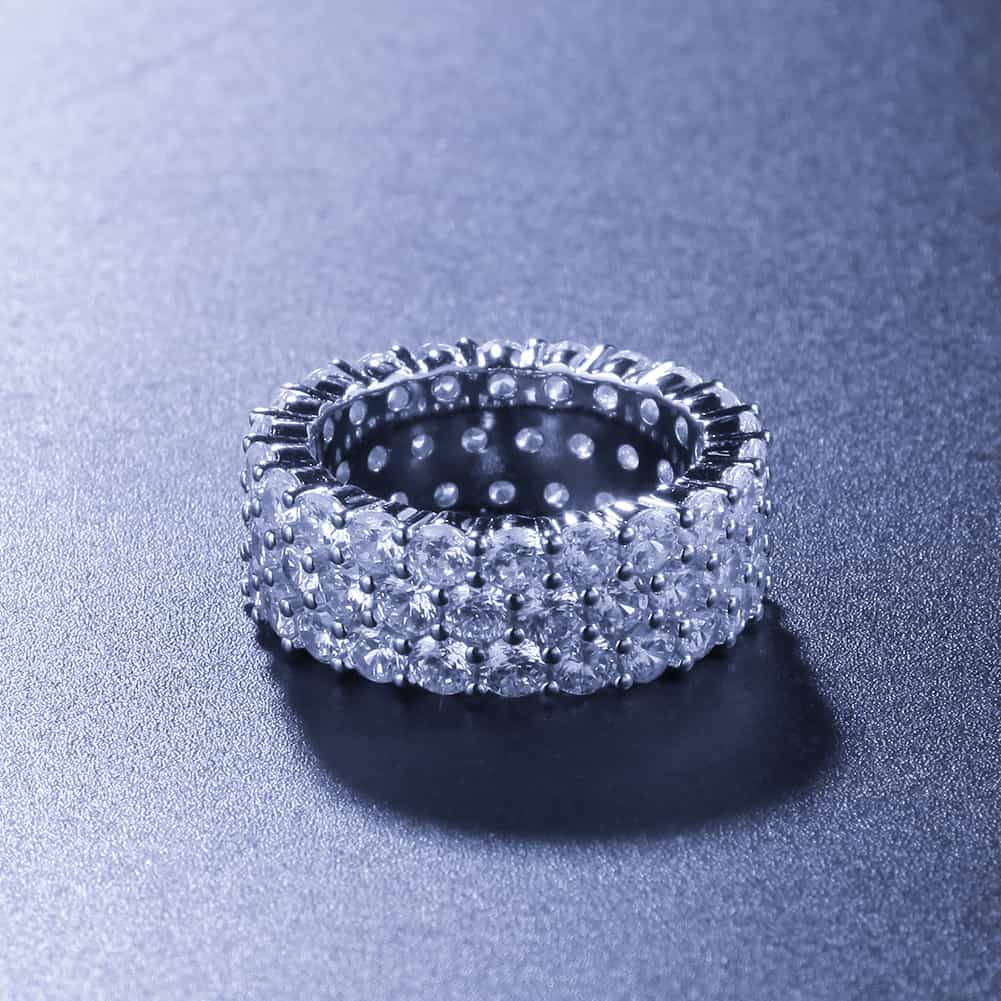 Triple Row Diamond Bling Hip-Hop Ring in 18K Gold