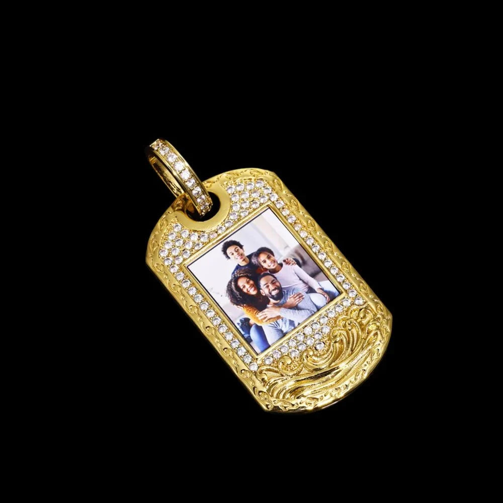 Wave Pattern Dog Tag Solid Custom Photo Pendant - 30mm