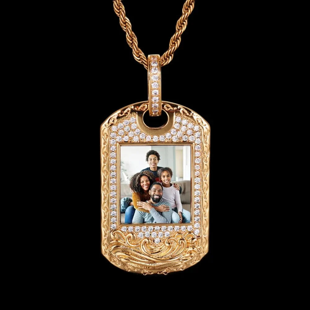 Wave Pattern Dog Tag Solid Custom Photo Pendant - 30mm