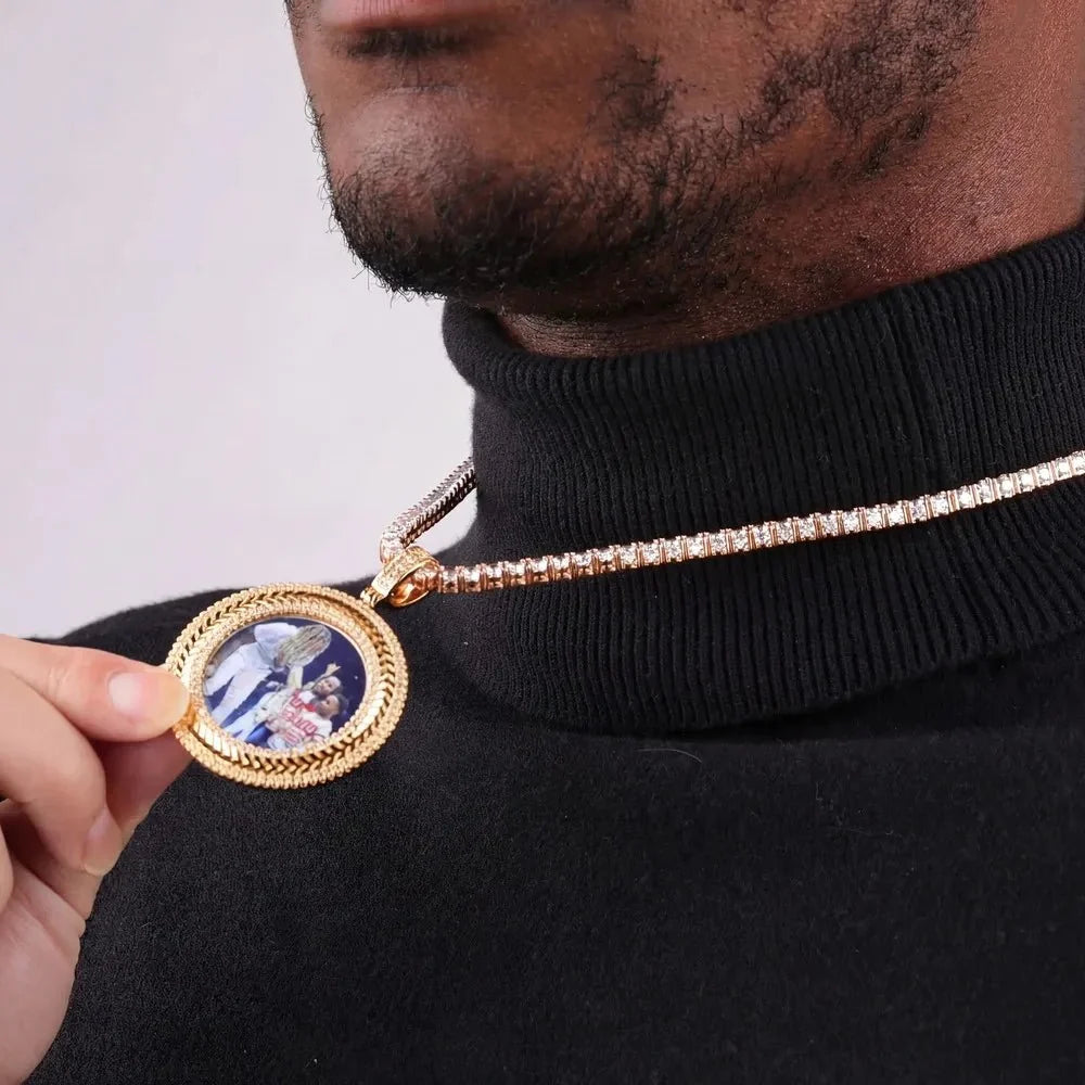 Wheat Ear Custom Photo Round Pendant - 50mm